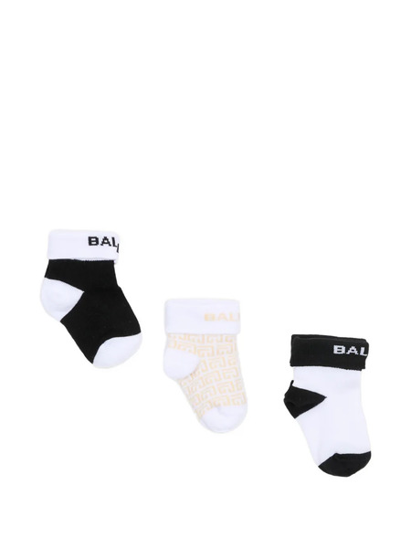  Balmain Kids Logo-pattern Socks - White 