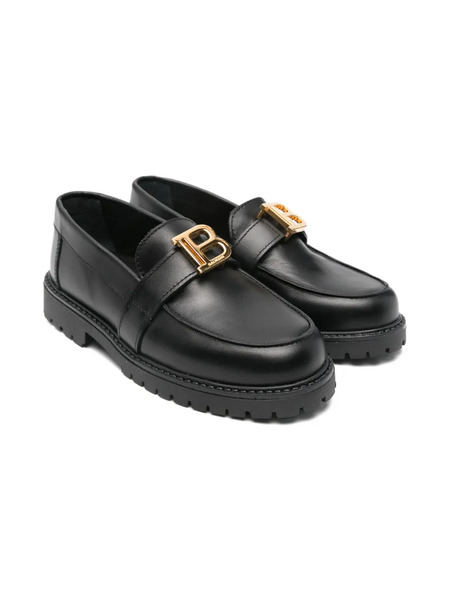 Balmain Kids Logo-plaque Leather Loafers - Black 