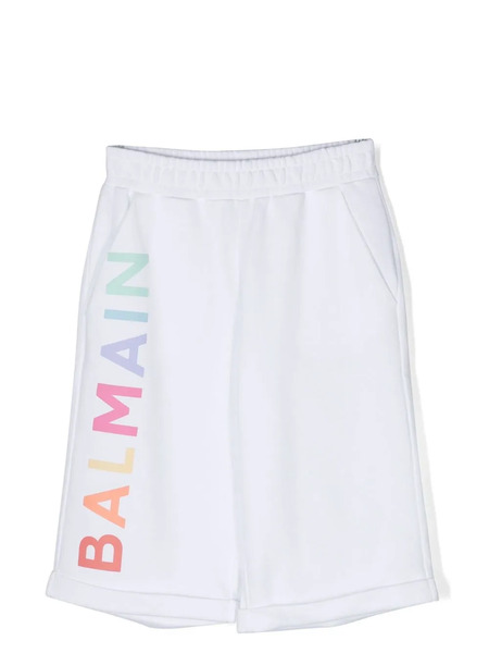  Balmain Kids Logo-print Jersey Shorts - White 