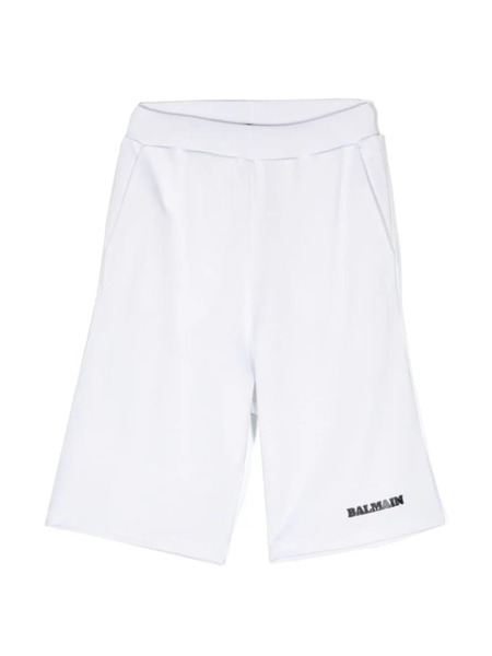  Balmain Kids Logo-print Jersey Shorts - White 