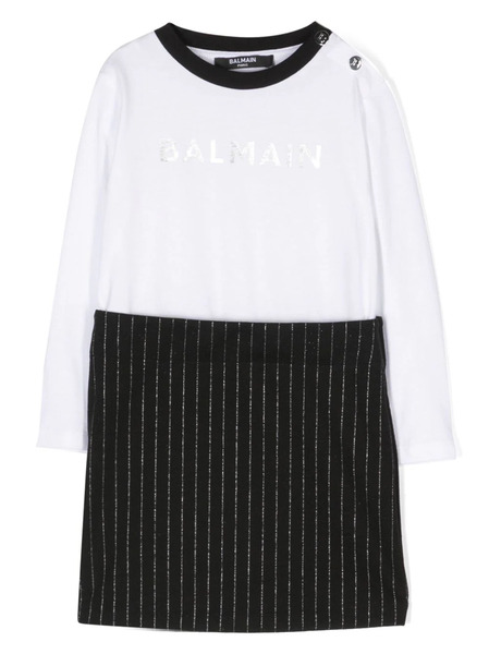  Balmain Kids Logo-print Long-sleeve Dress - White 
