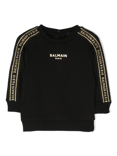  Balmain Kids Logo-tape Crew-neck Sweatshirt - Black 