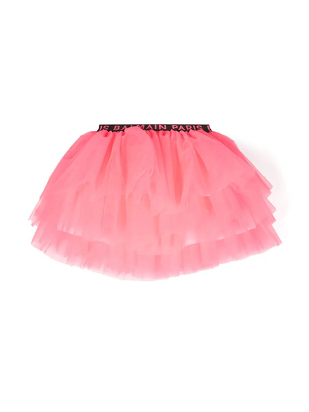  Balmain Kids Logo-waistband Tulle Tutu - Pink 