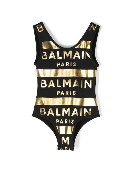  Balmain Kids Metallic Logo-print Swimsuit - Black 