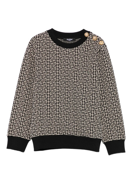  Balmain Kids Monogram-pattern Button-detail Sweater - Neutrals 