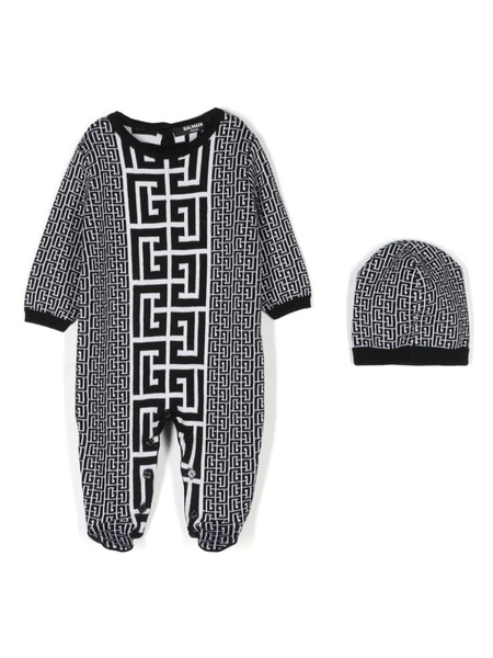  Balmain Kids Monogram Pattern Pajamas Set - Black 