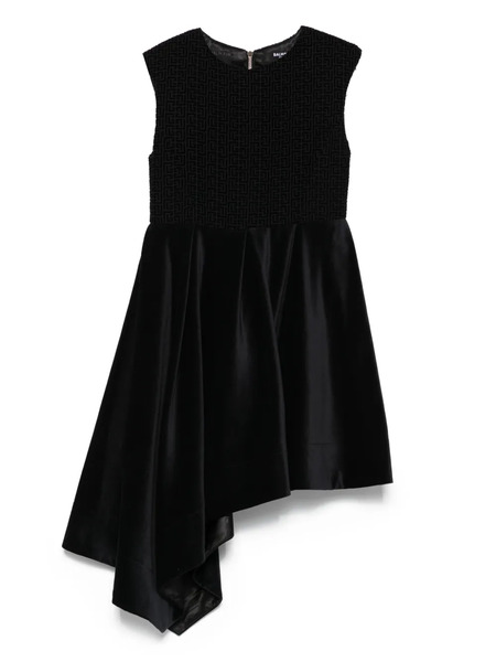  Balmain Kids Monogram-pattern Velvet Dress - Black 