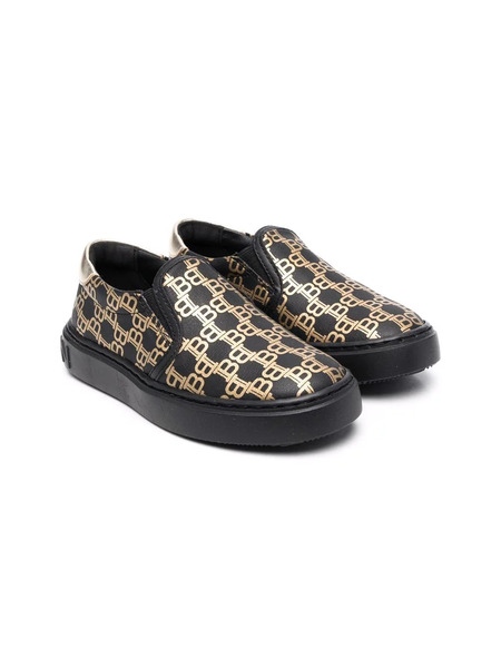  Balmain Kids Monogram-print Slip-on Sneakers - Black 