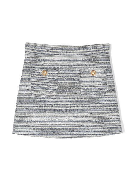  Balmain Kids Patch-pockets Tweed Mini Skirt - White 