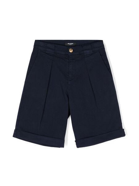  Balmain Kids Pleated Twill Tailored Shorts - Blue 