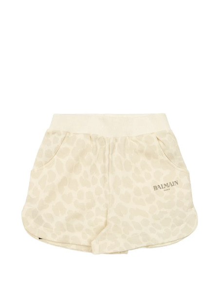  Balmain Kids Print Logo Shorts - Neutrals 