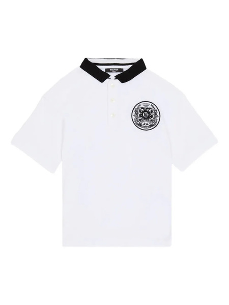  Balmain Kids Printed Crest Polo Shirt - White 