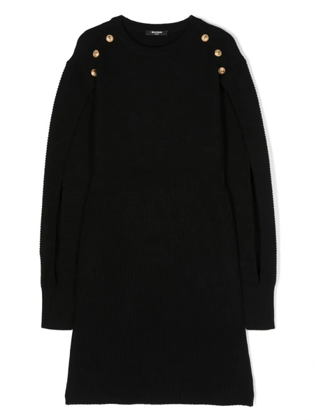  Balmain Kids Rib-knit Buttoned Dress - Black 