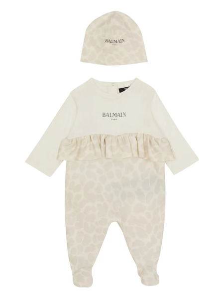  Balmain Kids Ruffled Leopard-print Babygrow (set Of Two) - Neutrals 