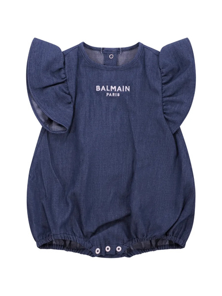  Balmain Kids Ruffled Romper - Blue 