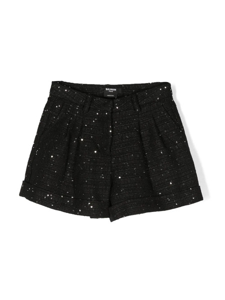  Balmain Kids Sequin-detail Pleated Shorts - Black 