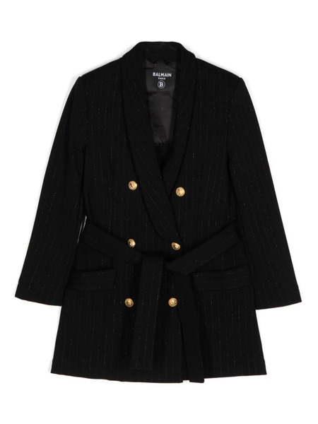  Balmain Kids Striped Double-breasted Coat - Black 