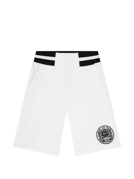  Balmain Kids Striped Emblem-detail Shorts - White 