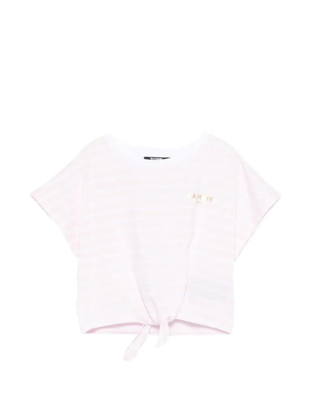  Balmain Kids Striped Knot-detail T-shirt - White 
