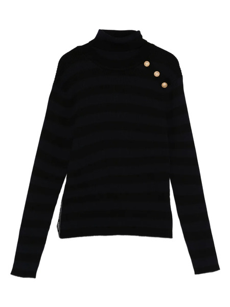  Balmain Kids Striped Ribbed Turtleneck Sweater - Black 