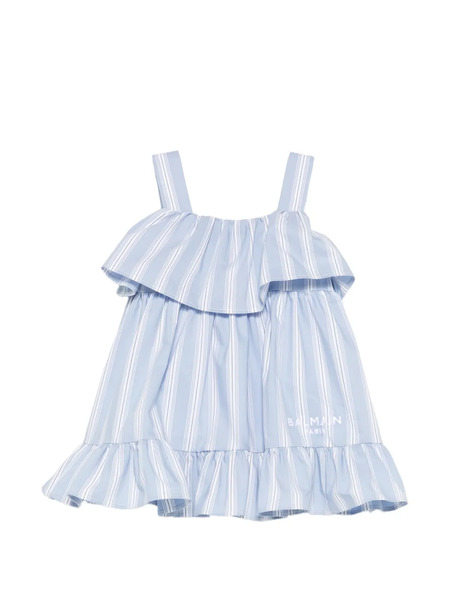  Balmain Kids Striped Ruffled Dress - Blue 