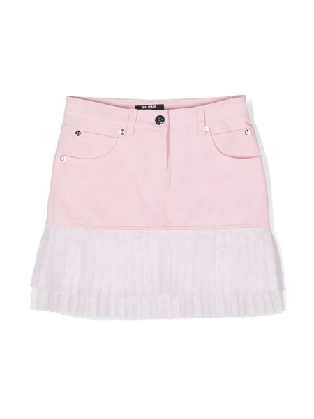  Balmain Kids Tulle-panel Stretch-cotton Skirt - Pink 