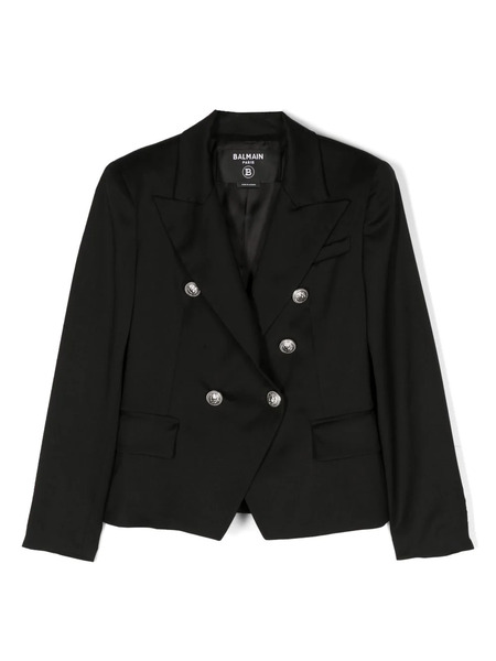  Balmain Kids Virgin Wool Double-breasted Blazer - Black 