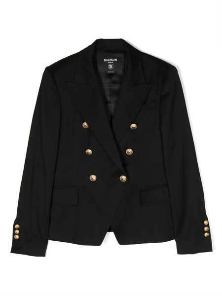  Balmain Kids Virgin Wool Double-breasted Blazer - Black 
