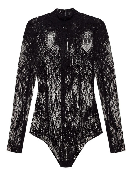  Balmain Lace High-neck Bodysuit - Black 