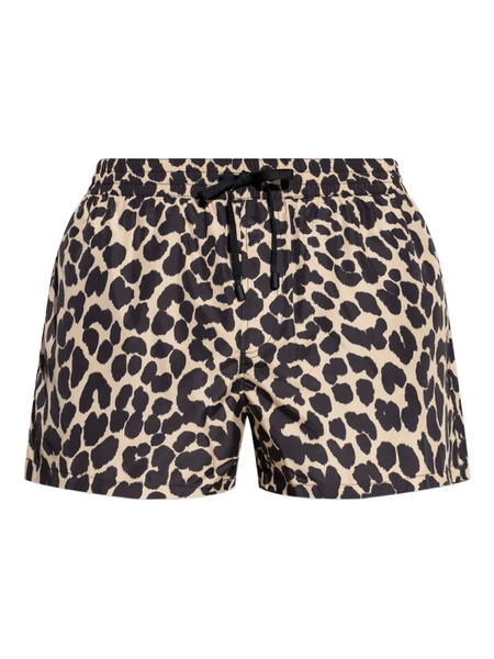 Balmain Leopard-print Drawstring Swim Shorts - Neutrals 