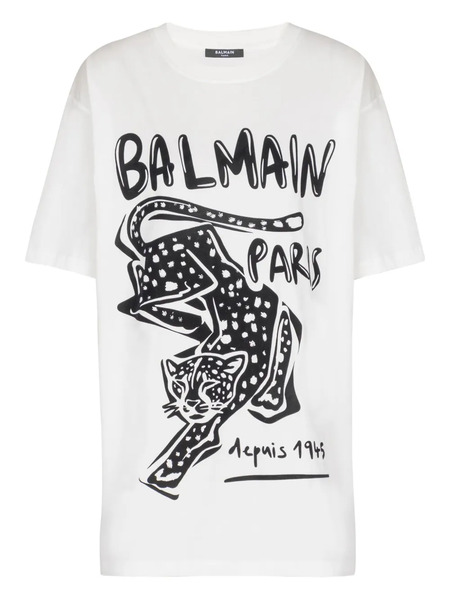  Balmain Leopard-print Short-sleeved T-shirt - White 