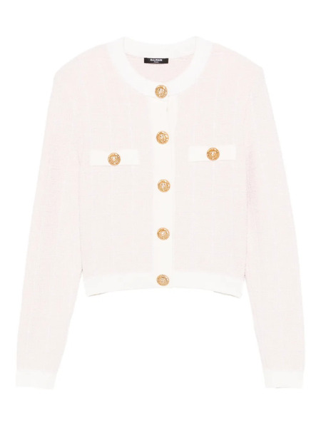  Balmain Light Tweed Button Cardigan - Pink 