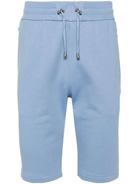  Balmain Logo-flocked Cotton Track Shorts - Blue 