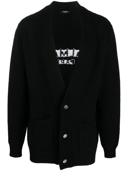  Balmain Logo Intarsia Cardigan - Black 