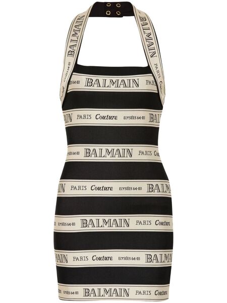  Balmain Logo-jacquard Mini Dress - Black 
