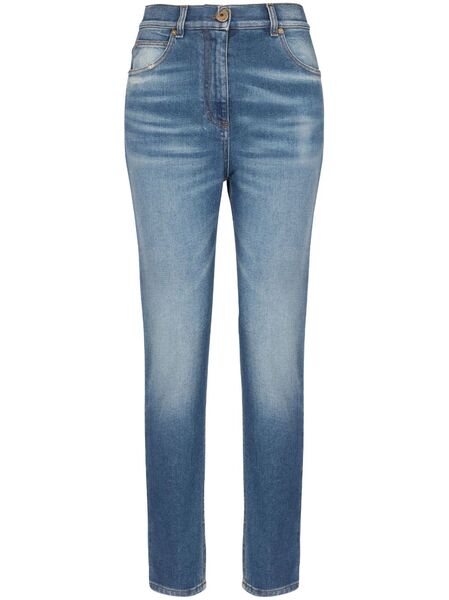  Balmain Logo-plaque Slim-cut Jeans - Blue 