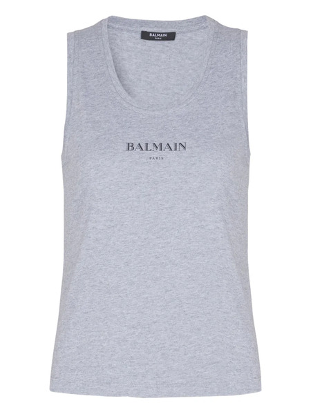  Balmain Logo-print Cotton Top - Grey 