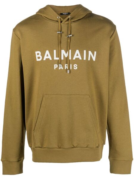  Balmain Logo-print Drawstring Hoodie - Green 