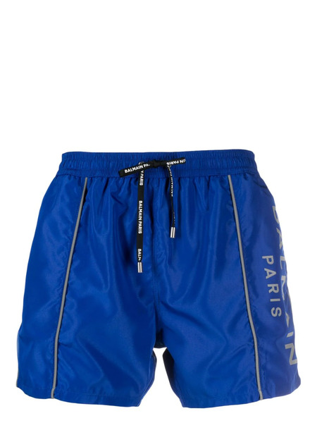  Balmain Logo-print Swim Shorts - Blue 