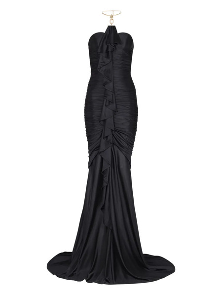  Balmain Long Draped-bustier Dress - Black 