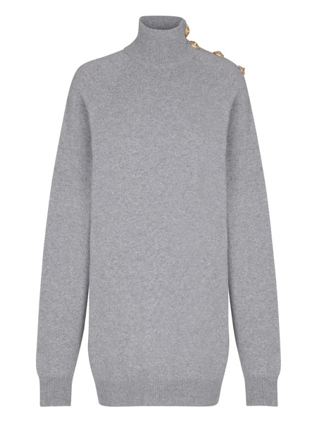  Balmain Mini High-neck Button-embellished Dress - Grey 