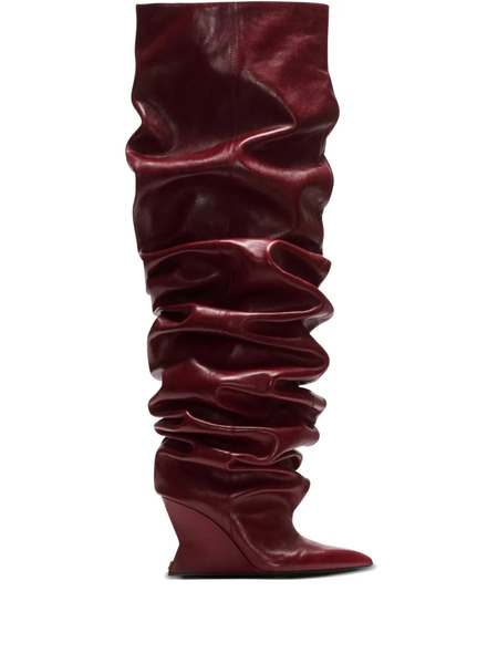  Balmain 95mm Calfskin Ruched Wedge Over-the-knee Boots - Red 