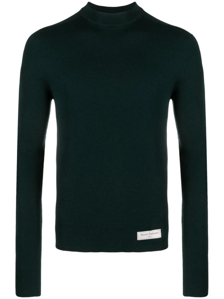  Balmain Mock-neck Merino Jumper - Green 