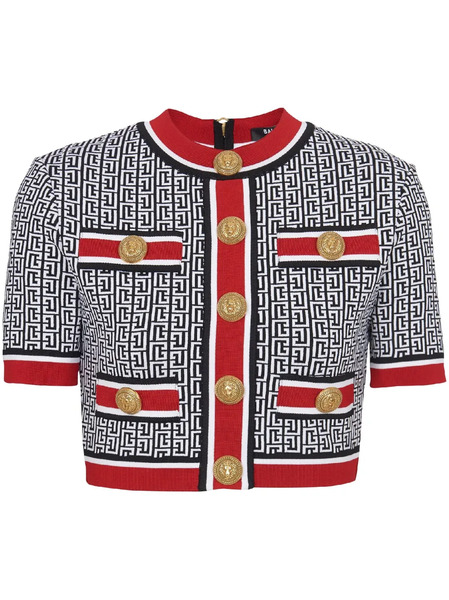  Balmain Monogram-jacquard Crop Top - Blue 