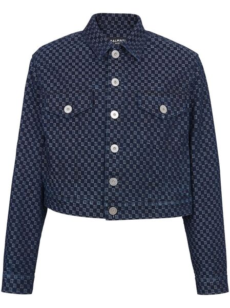  Balmain Monogram-jacquard Denim Jacket - Blue 