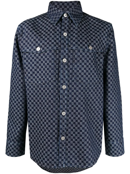 Balmain Monogram-jacquard Denim Shirt - Blue 