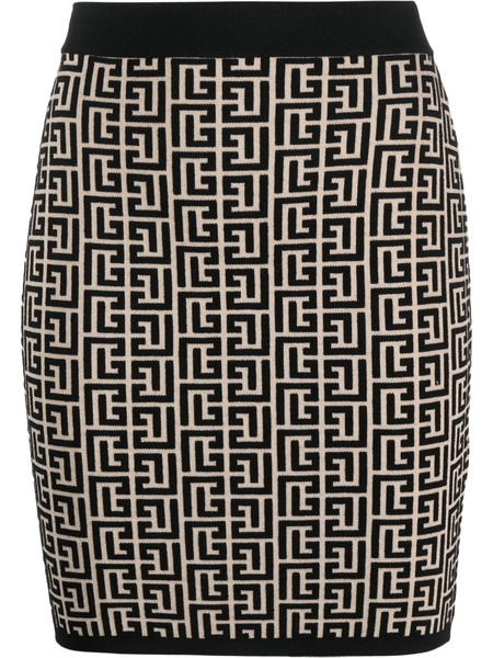  Balmain Monogram-jacquard Miniskirt - Black 