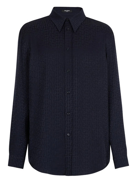  Balmain Monogram Jacquard Shirt - Blue 