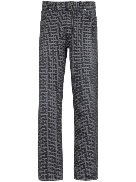  Balmain Monogram Jacquard Straight-leg Jeans - Black 