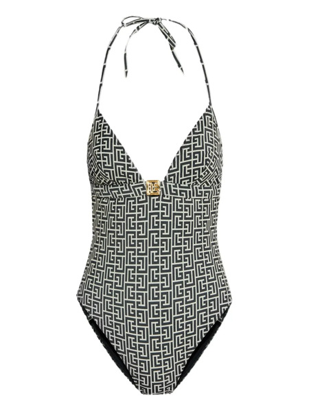  Balmain Monogram-pattern Swimsuit - Black 